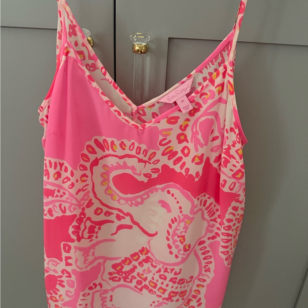Lilly Pulitzer Silk Medium Pink and White Patterned Top